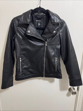 Art Class Girls Kids Black Faux Leather Moto Biker Jacket XL 14 School Fall Warm